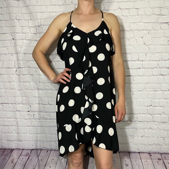 black and white polka dot ruffle dress
